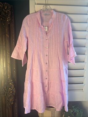 NWT Italian Linen Idillio Positano Light Pink Buttoned Tunic Dress oversized XS